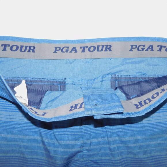 PGA TOUR Mens 36 x 9 Two Tone Blue Striped performance golf Shorts - Picture 2 of 9